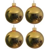 12x Gouden glazen kerstballen 10 cm - Glans/glanzende - Kerstboomversiering goud
