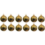 12x Gouden glazen kerstballen 10 cm - Glans/glanzende - Kerstboomversiering goud