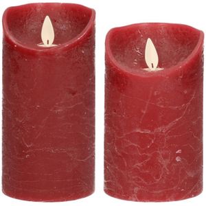 Set van 2x stuks Bordeaux rood Led kaarsen met bewegende vlam - 12.5 en 15 cm - Sfeer stompkaarsen voor binnen