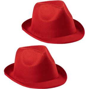 Carnaval verkleed trilby hoedje - 2x - rood - polyester - volwassenen/heren/dames