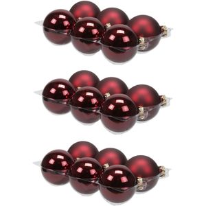 18x stuks kerstversiering kerstballen donkerrood van glas - 8 cm - mat/glans - Kerstboomversiering