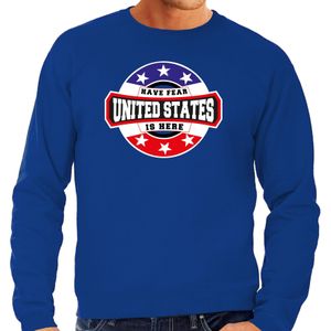 Have fear United States is here sweater met sterren embleem in de kleuren van de Amerikaanse vlag - blauw - heren - Amerika supporter / Amerikaans elftal fan trui / EK / WK / kleding