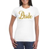 Bellatio Decorations Vrijgezellenfeest T-shirt voor dames - bride - wit - gouden glitter - bruiloft