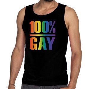 100% gay tanktop/mouwloos shirt  - zwart regenboog singlet voor heren - gay pride