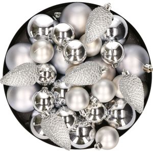 Kerstversiering kunststof kerstballen zilver 6-8-10 cm pakket van 50x stuks - Kerstboomversiering