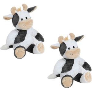 2x stuks pluche zittende koe knuffel 35 cm - Boerderijdieren koeien knuffels - Speelgoed voor kinderen