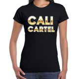 Drugscartel Cali Cartel t-shirt voor dames - zwart met gouden letters - drugskartel maffia / gangster verkleedshirt / outfit