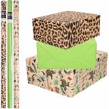 9x Rollen kraft inpakpapier jungle/panter pakket - dieren/luipaard/groen 200 x 70 cm - cadeau/verzendpapier