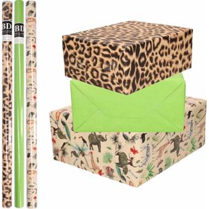 9x Rollen kraft inpakpapier jungle/panter pakket - dieren/luipaard/groen 200 x 70 cm - cadeau/verzendpapier