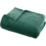 Fleece deken/plaid groen 125 x 150 cm en een warmwater kruik 2 liter