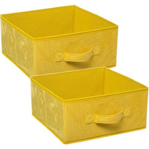 Set van 2x stuks opbergmand/kastmand 14 liter geel polyester 31 x 31 x 15 cm - Opbergboxen - Vakkenkast manden