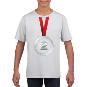 Zilveren medaille kampioen shirt wit jongens en meisjes - Winnaar shirt Nr 2 kinderen