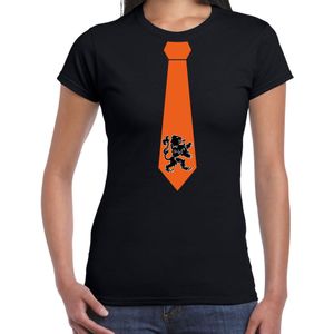 Zwart fan t-shirt voor dames - oranje leeuw stropdas - Holland / Nederland supporter - EK/ WK shirt / outfit