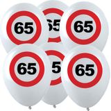 36x Leeftijd verjaardag ballonnen met 65 jaar stopbord opdruk 28 cm