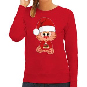 Bellatio Decorations Foute Kersttrui/sweater voor dames - all I want - taart - rood - kerst poes