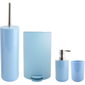 MSV Toiletborstel in houder/beker/zeeppompje/pedaalemmer set Moods - kunststof - lichtblauw