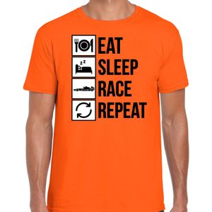 Eat sleep race repeat supporter / race fan t-shirt oranje voor heren - race fan / race supporter / coureur supporter