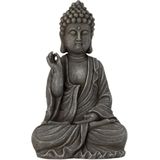 Boeddha beeldje Chill - binnen/buiten - kunststeen - antiek grijs - 39 x 24 cm - home deco beelden