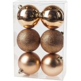 12x stuks kunststof kerstballen mix van goud en koper 8 cm - Kerstversiering