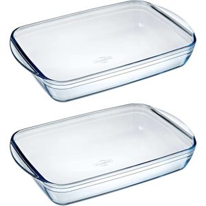 Set van 2x stuks rechthoekige glazen ovenschalen 3,6 liter 39 x 24 x 6 cm - Ovenschotel schalen - Bakvorm