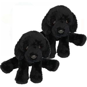 2x stuks pluche Labrador knuffel hond zwart 12 cm - Honden speelgoed knuffels