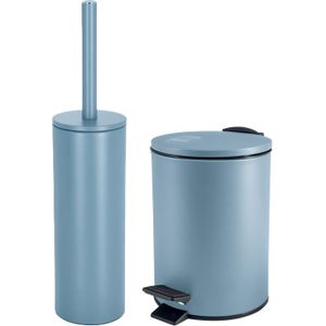 Spirella Badkamer/toilet accessoires set - WC-borstel en pedaalemmer 3L - metaal - lichtblauw