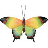 Tuindecoratie vlinder van metaal groen 37 cm - Muur/schutting/wand - Dierenbeelden vlinders