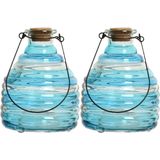 Decoris Wespenvanger/wespenval met hengsel - 2x - glas - blauw - D13 x H17 cm