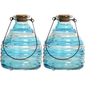 Decoris Wespenvanger/wespenval met hengsel - 2x - glas - blauw - D13 x H17 cm