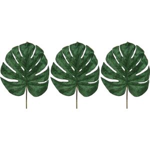 4x stuks groene fluwelen Monstera/gatenplant kunsttak kunstplanten 80 cm - Kunstplanten/kunsttakken bladgroen - Kunstbloemen boeketten