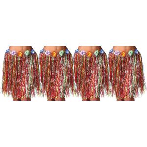 Fiestas Guirca Hawaii verkleed rokje - 4x - voor volwassenen - multicolour - 50 cm - hoela rok