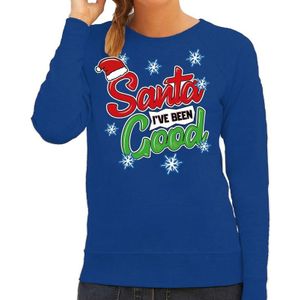 Foute kersttrui / sweater Santa I have been good blauw voor dames - kerstkleding / christmas outfit