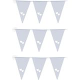 Bruiloft/huwelijk Vlaggenlijn - 3x - binnen/buiten - plastic - wit met hartjes - 3 m - 16 punt vlaggetjes