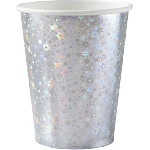 Santex wegwerp bekertjes glitter - Bruiloft - 10x stuks - 270 ml - zilver