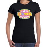 Toppers Jaren 60 Happy Flower Power verkleed shirt zwart dames - Sixties/jaren 60 kleding