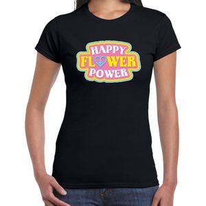 Toppers Jaren 60 Happy Flower Power verkleed shirt zwart dames - Sixties/jaren 60 kleding