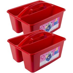 2x stuks rode opbergbox/opbergdoos mand met handvat 6 liter kunststof - 31 x 26,5 x 18 cm - Opbergbakken voor schoonmaakspullen
