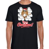 Fout Kerstshirt / Kerst t-shirt met hamsterende kat Merry Christmas zwart voor heren- Kerstkleding / Christmas outfit