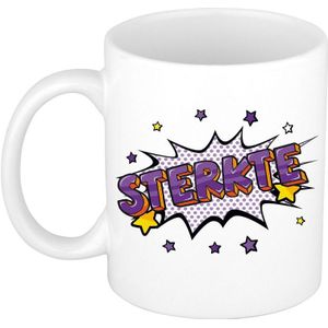 Sterkte cadeau koffiemok / theebeker wit met sterren - 300 ml - keramiek - cadeau beker / sterkte mok