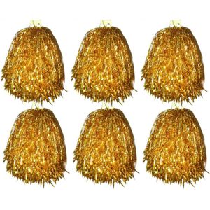 6x Stuks cheerball/pompom goud met ringgreep 33 cm - Cheerleader verkleed accessoires