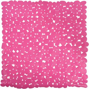 MSV Douche/bad anti-slip mat - badkamer - pvc - fuchsia roze - 53 x 53 cm - zuignappen - steentjes motief