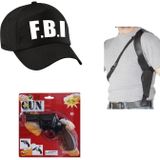 Zwarte F.B.I politie agent verkleed pet / cap met speelgoedpistool en holster voor kinderen -  verkleedkleding / carnaval outfit