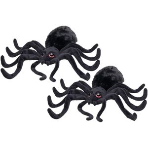 2x stuks zwarte pluche spin knuffel 40 cm - decoratie spinnen - zwarte weduwe