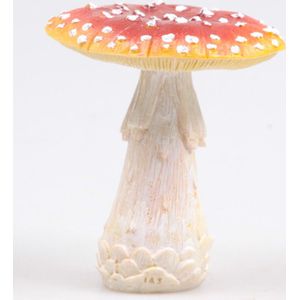 Deco huis/tuin beeldje paddenstoel - vliegenzwam - rood/wit - 11 x 12 cm - Herfst decoratie