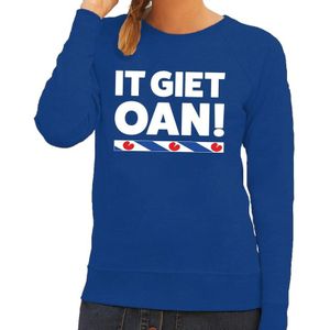 Blauwe sweater met Friese uitspraak It Giet Oan dames - Fryslan elfstedentocht