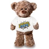 Stoerste Papa Pluche Teddybeer Knuffel 24 cm met Wit Pop Art T-shirt - Vaderdag