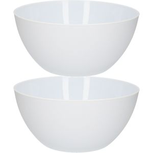 2x Grote serveerschalen/kommen wit - 25 cm - Sla/salade serveren - Schalen/kommen van kunstsof - Keukenbenodigdheden