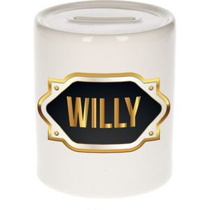 Willy naam cadeau spaarpot met gouden embleem - kado verjaardag/ vaderdag/ pensioen/ geslaagd/ bedankt