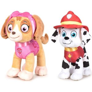 Paw Patrol knuffels setje van 2x karakters Skye en Marshall 27 cm - Kinder speelgoed hondjes cadeau