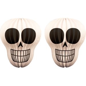 Pakket van 8x stuks papieren lampion 27 x 42 cm doodskop wit - Halloween trick or treat lampionnen versiering